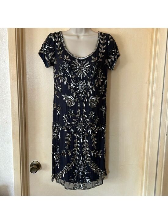 Pisarro Nights Dresses & Skirts - Pisarro Nights 100%  grey silk sequin dress size 4